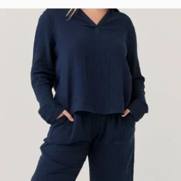 Pact Tops Nwt Pact Navy Coastal Double Gauze Organic Cotton Long